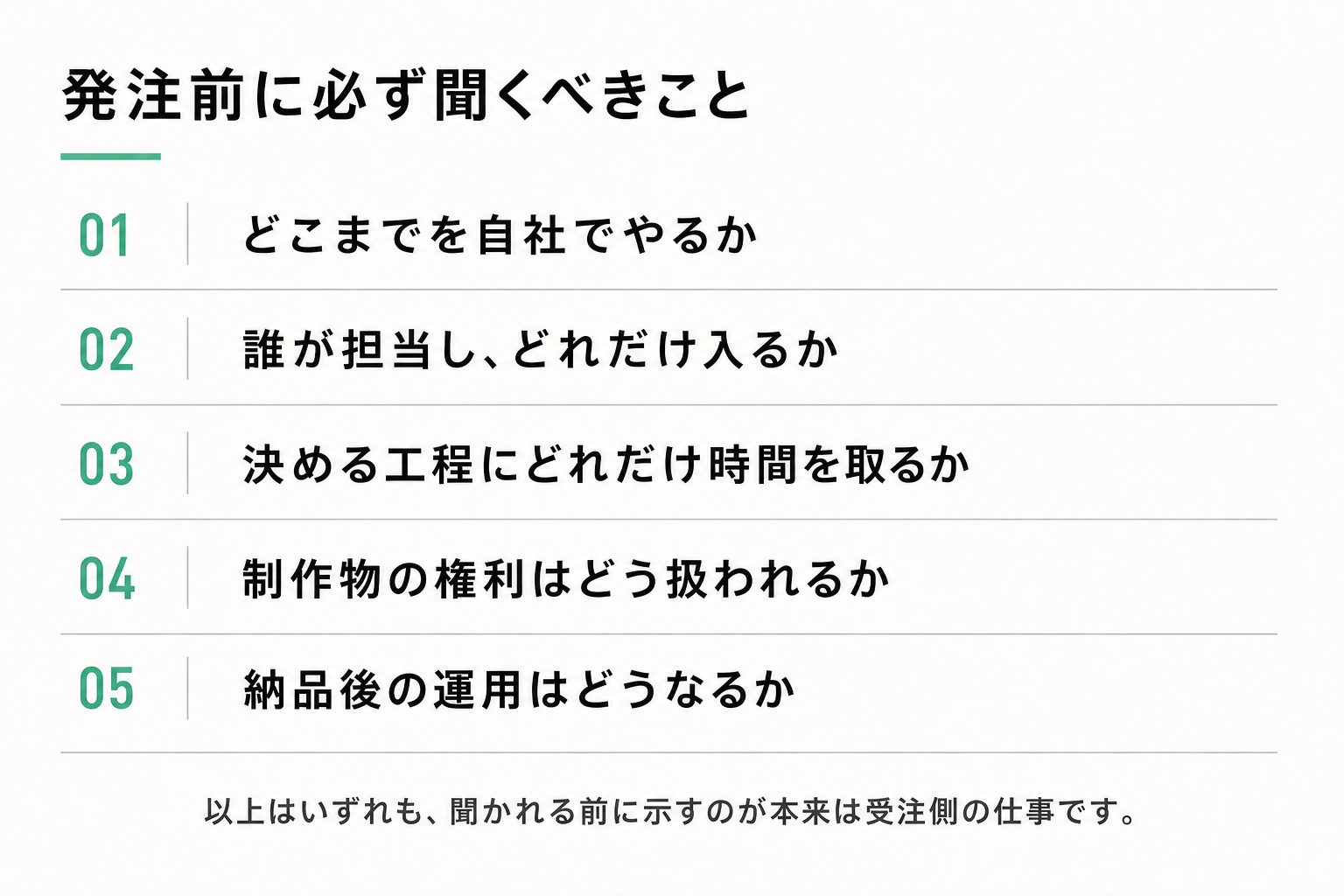 発注前に必ず聞くべきこと5つ