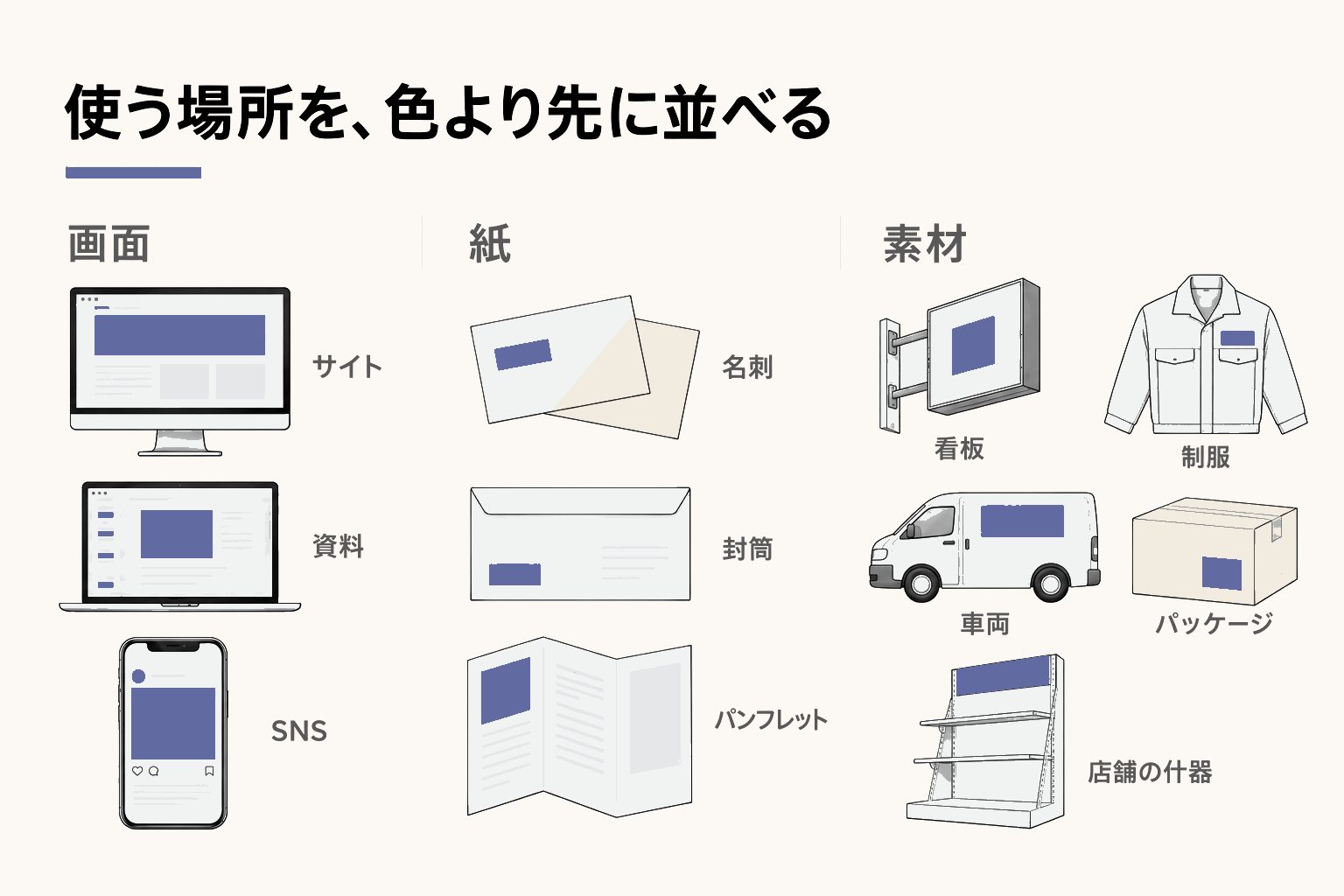 使う場所を、色より先に並べる